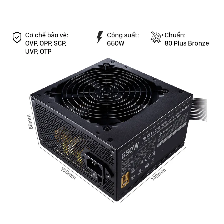 Nguồn máy tính Cooler Master MWE V2 230V 650 650W Plus Bronze (80 Plus Bronze/Màu Đen)