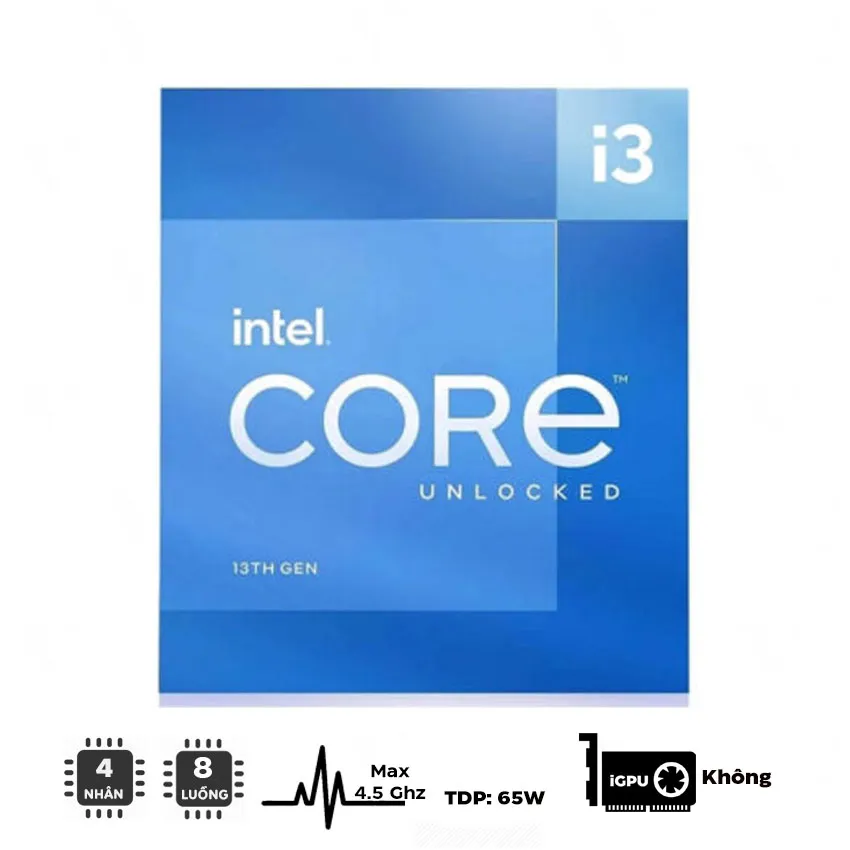 CPU Intel Core i3-13100F (up to 4.5Ghz, 4 nhân 8 luồng, 12MB Cache, 65W) - Socket Intel LGA 1700/Raptor Lake)